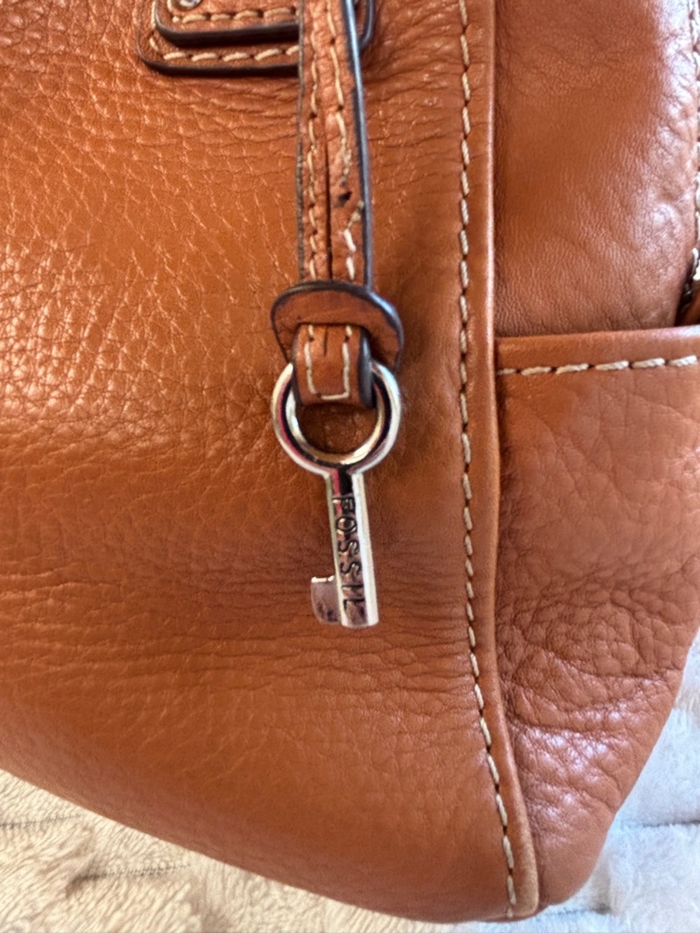 Fossil Brown Pebbled Leather Double Handle Tote Satchel Silver Hardware